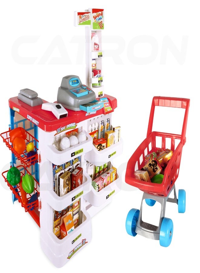 Catron Role Pretend Playset Big Size Home Supermarket kit for Kids Toys with Shopping Cart Kitchen Set Kids Toys for Boys and Girls (Big 55 Pcs Kitchen Set) - Image 5